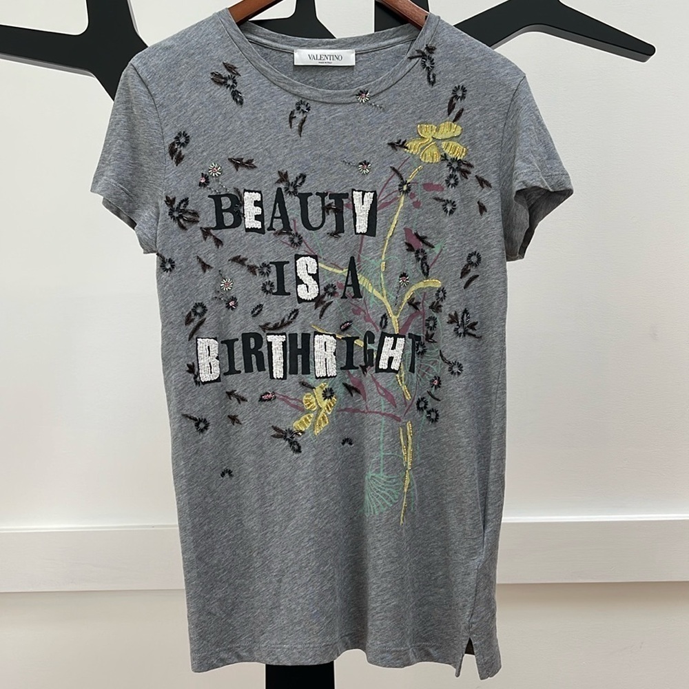 VALENTINO “Beauty is a Birthright” embellished beaded statement t-shirt size M